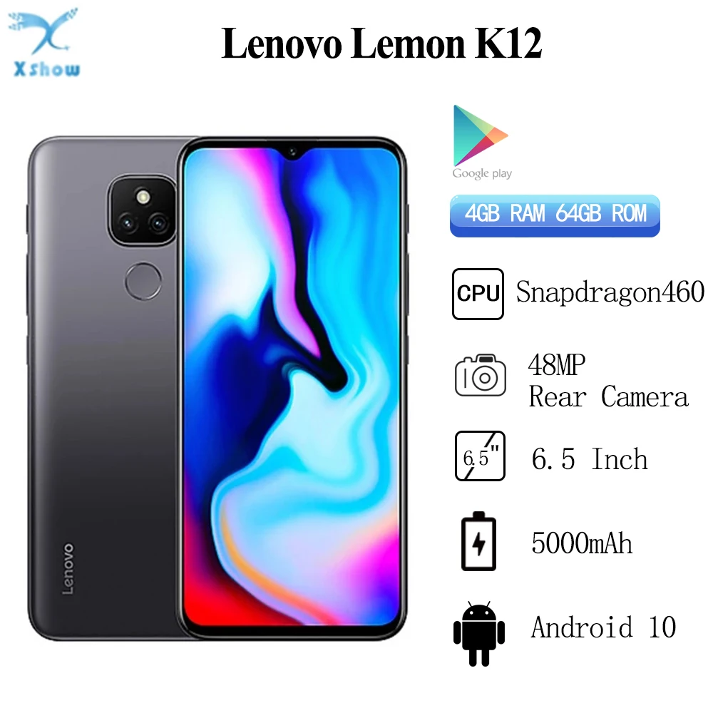 Original Lenovo Lemon K12 Smartphone 4GB 64GB 6.5inch 20:9 Big Battery 5000mAh Snapdragon 460 48MP Camera  OTG Mobile Phone