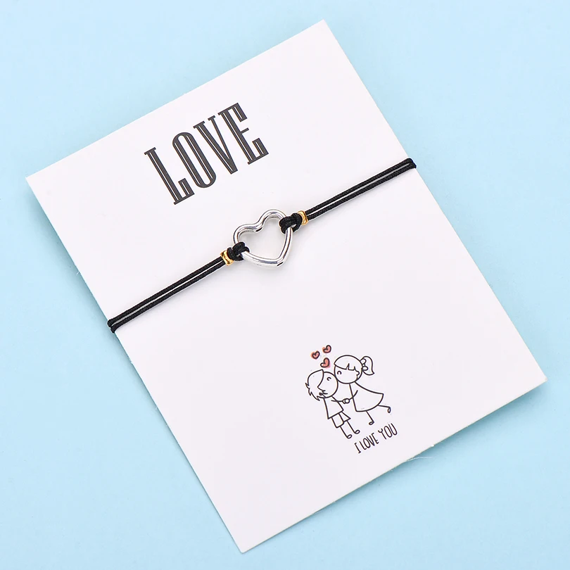 IYOE Wish Card браслеты с сердечком для любви подарок для пары полое сердце многоцветная веревка для женщин и мужчин браслет подарок на день рождения