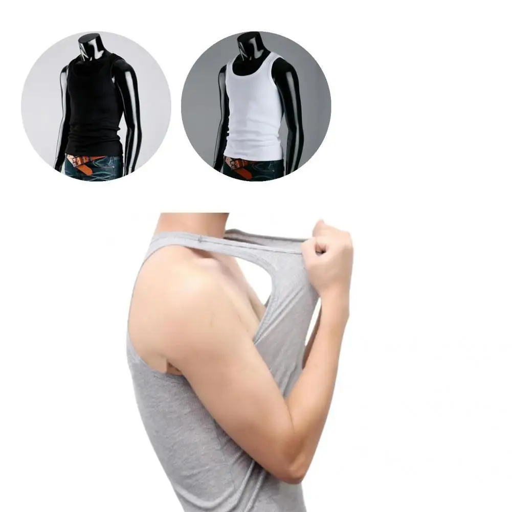 

Men Vest Male Fitness Vest Close-fitting Thick Ribbing Simple Pure Color Stretchy Undershirt