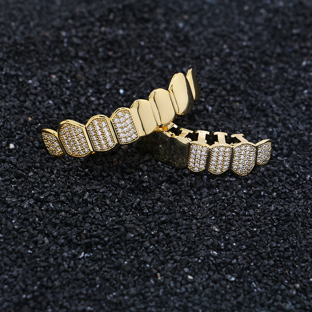Половина CZ Кристалл Золотой Цвет Grillz для женщин мужчин зубной рот панк Bling зубы