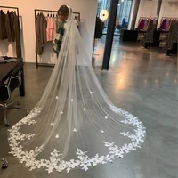 in stock velos de novia applique cathedral wedding veil with comb soft tulle wedding accessories bridal veil