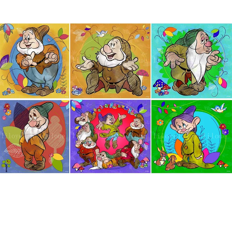 Алмазная 5D картина Белоснежка и семь гномов Допи полноформатная/Круглая Мозаика