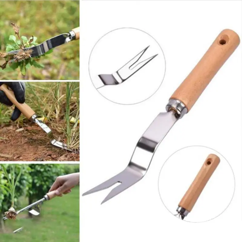 

Lightweight Garden Manual Transplanting Weeding Fork Grass Remover Wood Handle