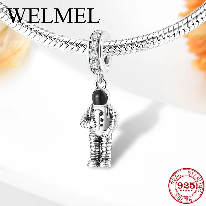 

Новый оригинальный браслет из стерлингового серебра 925 пробы с подвеской в форме космонавта, Подходит для европейских браслетов, браслетов,...