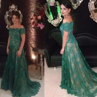 off the shoulder mother of the bride dresses 2019 green lace short sleeves for weddings prom evening gowns vestido de madrinha