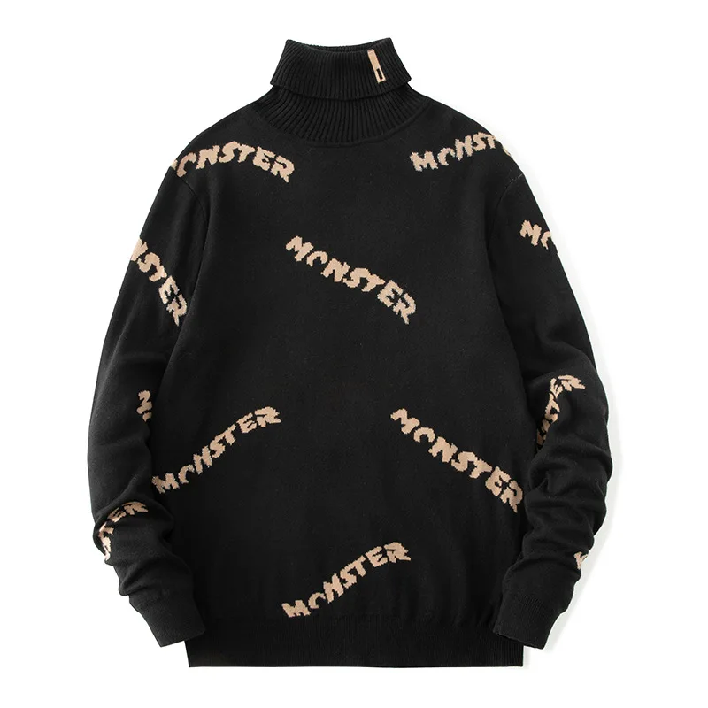 

Korean Slim Turtleneck Sweaters Men's Autumn Winter Letter Print Knitted Sweaters Male Casual Bottoming Shirts Men Women Sweater