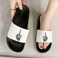 women slippers 2021 summer middle finger graphics print non slip slides woman indoor home slippers beach sandals ladies shoes