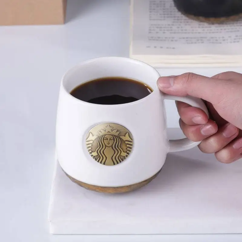 

Bronze ceramic mug retro mug black and white blue mermaid bronze medallion couple cup