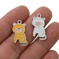 5pcs enamel silver yellow tiger charms pendant for jewelry making earrings bracelet necklace accessories diy craft findings