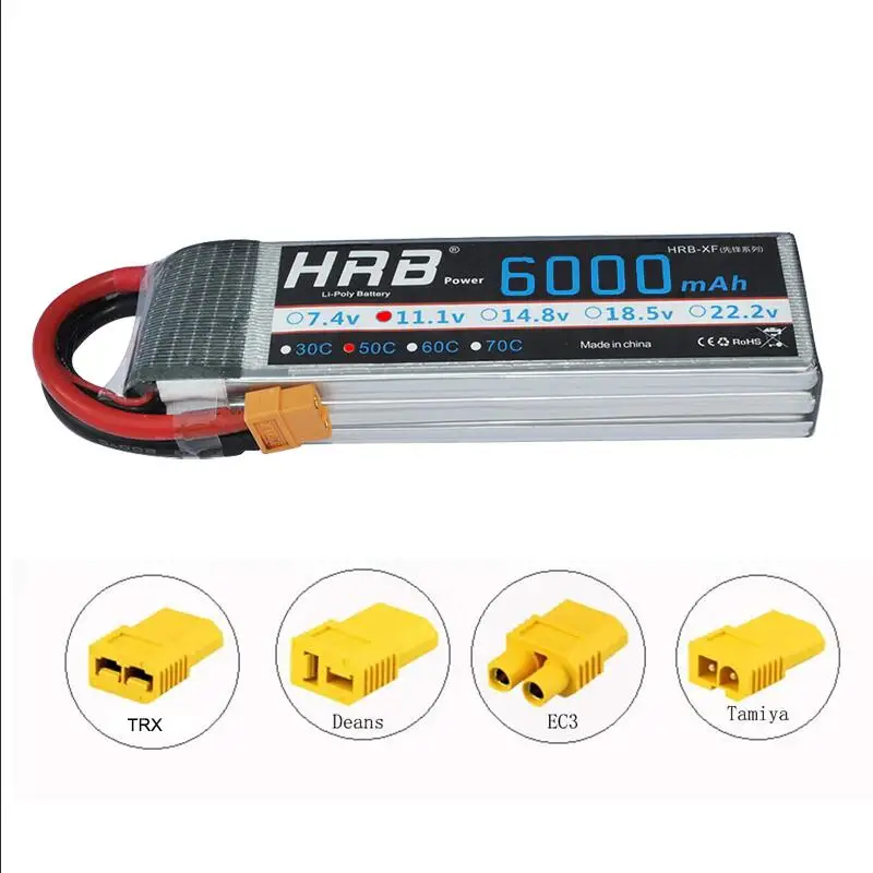 2 единицы HRB FPV 450 500E 11,1 V 6000mAh 50C 100C 3S RC LiPo батарея для Traxxas автомобиля E-revo 2,0 Xmaxx 1/8 1/10 Вертолет Лодка HPI - Цвет: XT60 with adapter