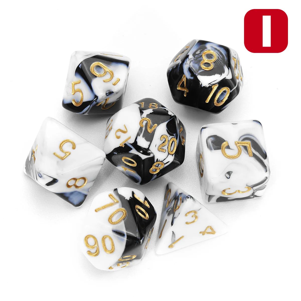 7 шт. игральные кости набор многогранные DnD смешанные цветные кости для РПГ Подземелья и Драконы ролевые игры игра, настольная игра кости набор+ сумка для хранения - Цвет: I Black White