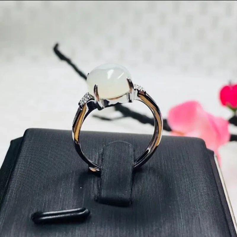 Натуральный 925 пробы серебро Хотан белый нефрит яйцо лапша халцедон инкрустация