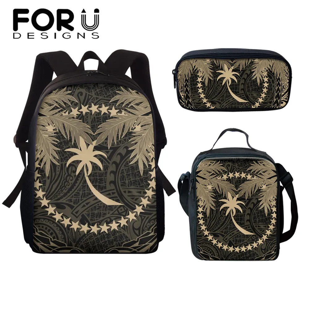 FORUDESIGNS винтажный портфель для детей, для девочек, дизайн племени Чука Полинезии, 3 набора, школьный рюкзак для учеников, сумка для ручек и сум...