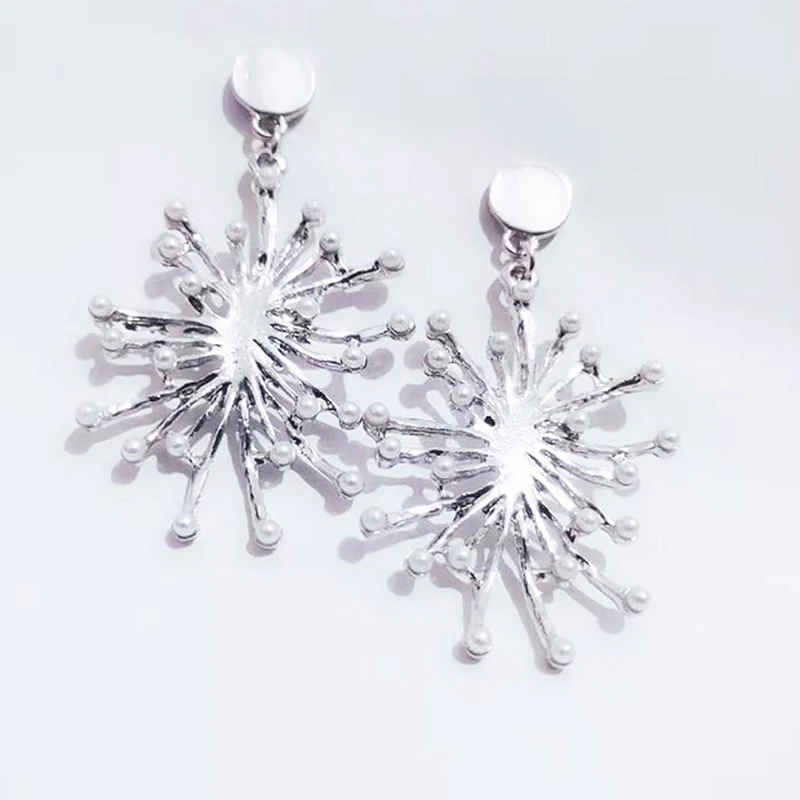 Дизайн фейерверка Имитация Жемчуга Цветок большие серьги креативный
