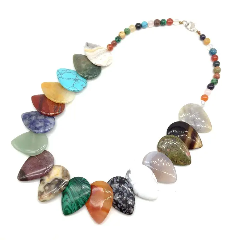 mixed colors Ожерелья с подвесками модные каменные бусины колье Висячие бусины 18x25 мм лунный камень оникс, сердолик камень тигровый глаз вечерние подарки - Окраска металла: mixed colors