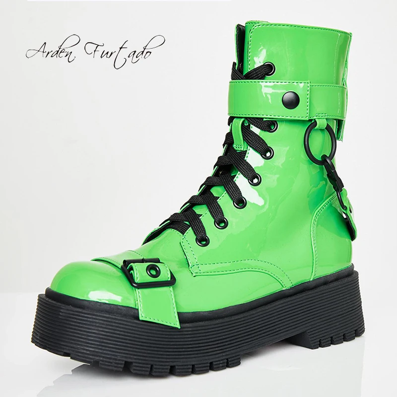 

Arden Furtado Fashion Women's Shoes Winter casual Ladies matin Boots Buckle strap cross tied green ankle boots size 40 41 new