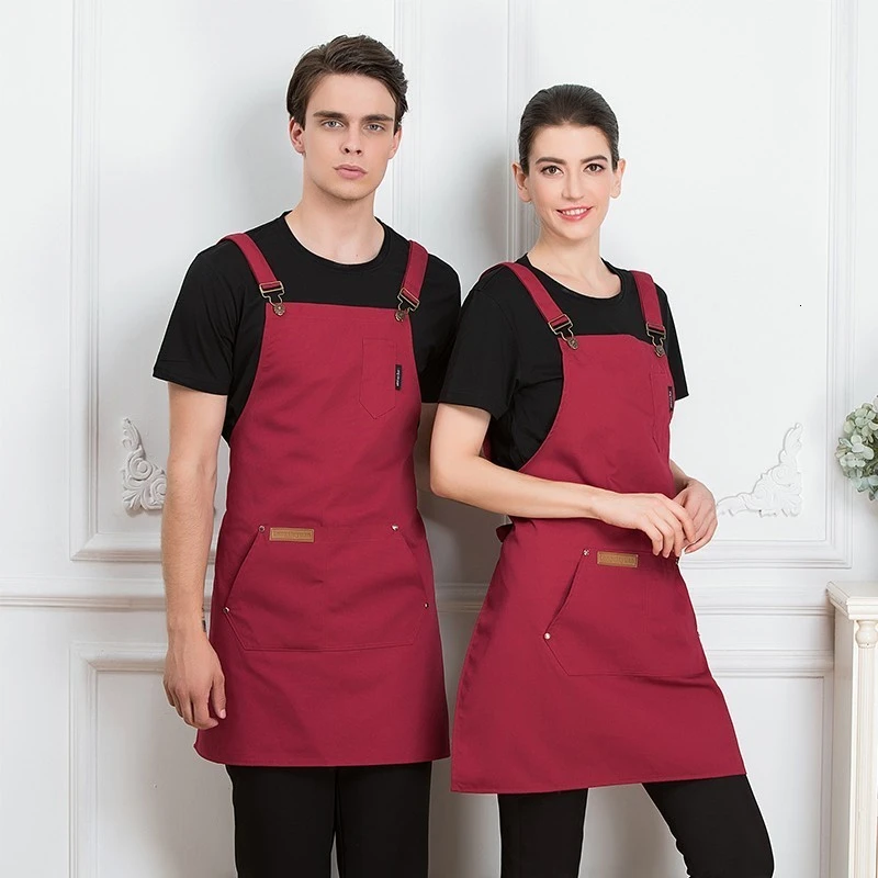 Red Apron 1 Мужская мода шеф-повара Кухонный Фартук Кофейня парикмахер без рукавов Рабочая Униформа нагрудник рабочая одежда противообрастающие фартуки - Цвет: Red Apron 1