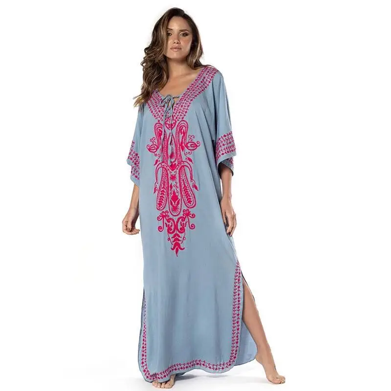 

Summer Bohemian Printed Kaftan Women Beachwear Cotton Tunic Beach Cover Up Saida De Praia Swimsuit Bikini Cover-ups Pareo Sarong