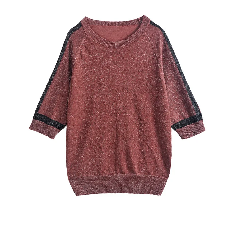 Женский трикотажный свитер с коротким рукавом Яркий шелковый круглым вырезом