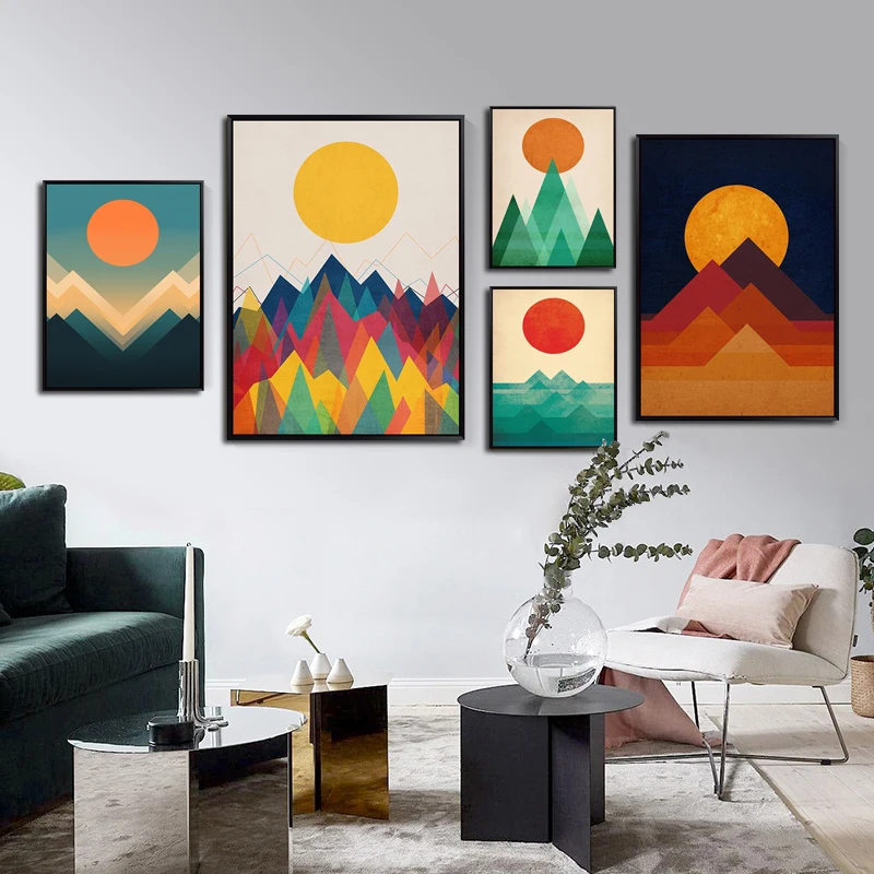 Цвет спрея геометрические зеленые горные украшения красный желтый постер с