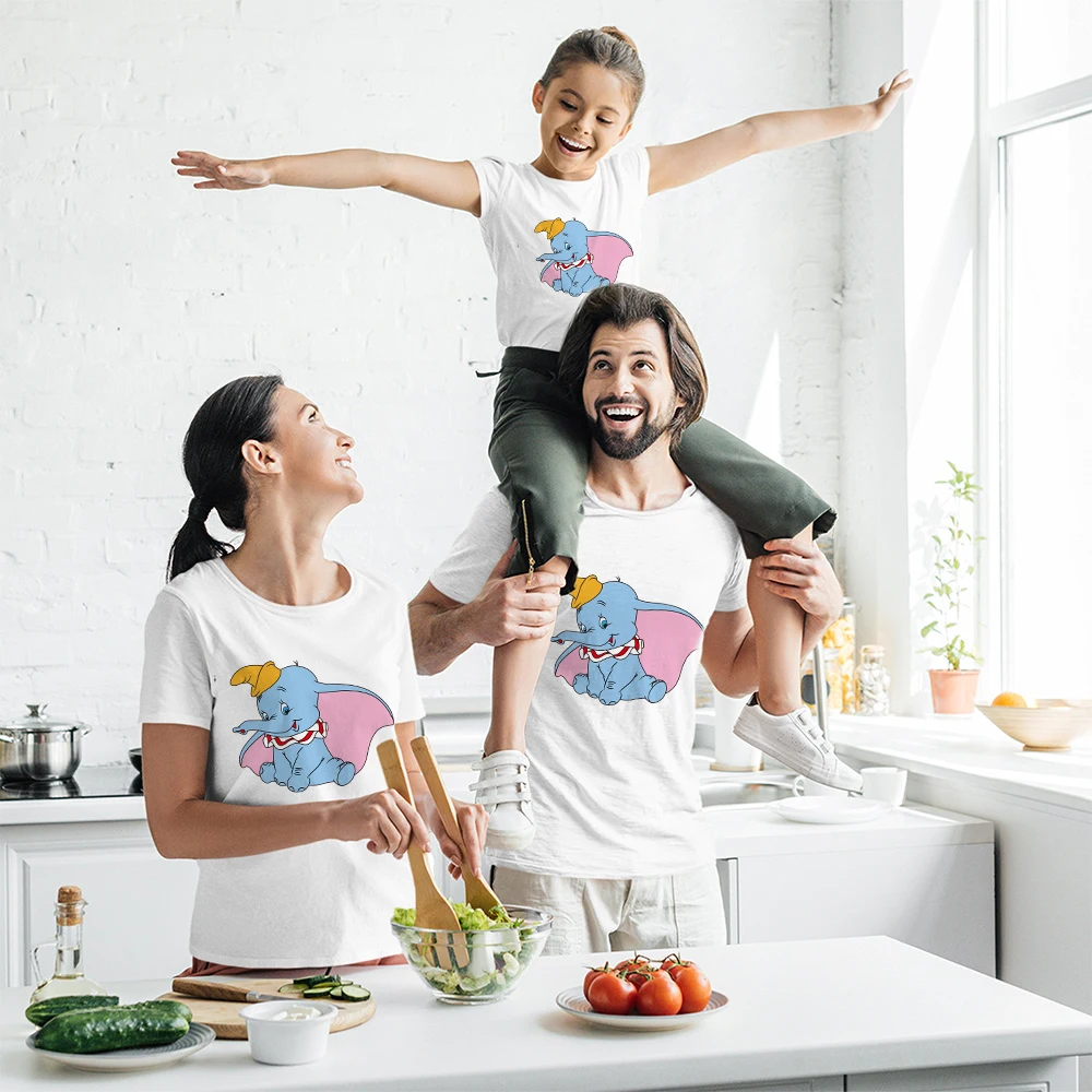 

Kawaii Harajuku Dumbo Family Look Father and Daughter Outfits Mom And Baby Girl Tops Brand Disney Summer Woman T-shirts Dropship