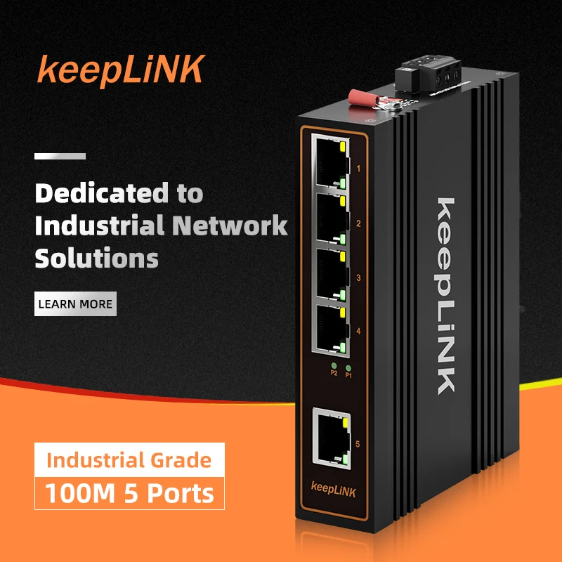 5 портов, быстрый неуправляемый переключатель Ethernet Netwok для промышленной автоматизации, электрический шкаф, наружный 10/100 м, безвентиляторный Металл IP40 - изображение