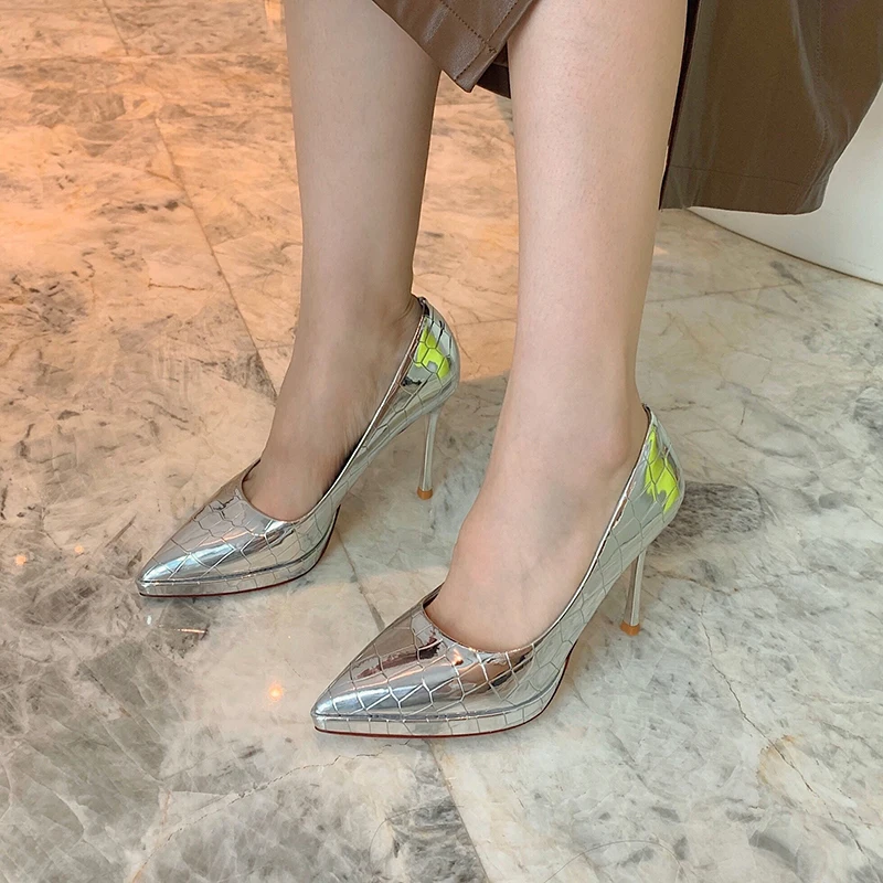 NIUFUNI Pointed Stiletto High Heels Stone Pattern Slip-On Women's Shoes 2021 Fashion Sexy Party Shoes Women's Autumn Shoes Pumps