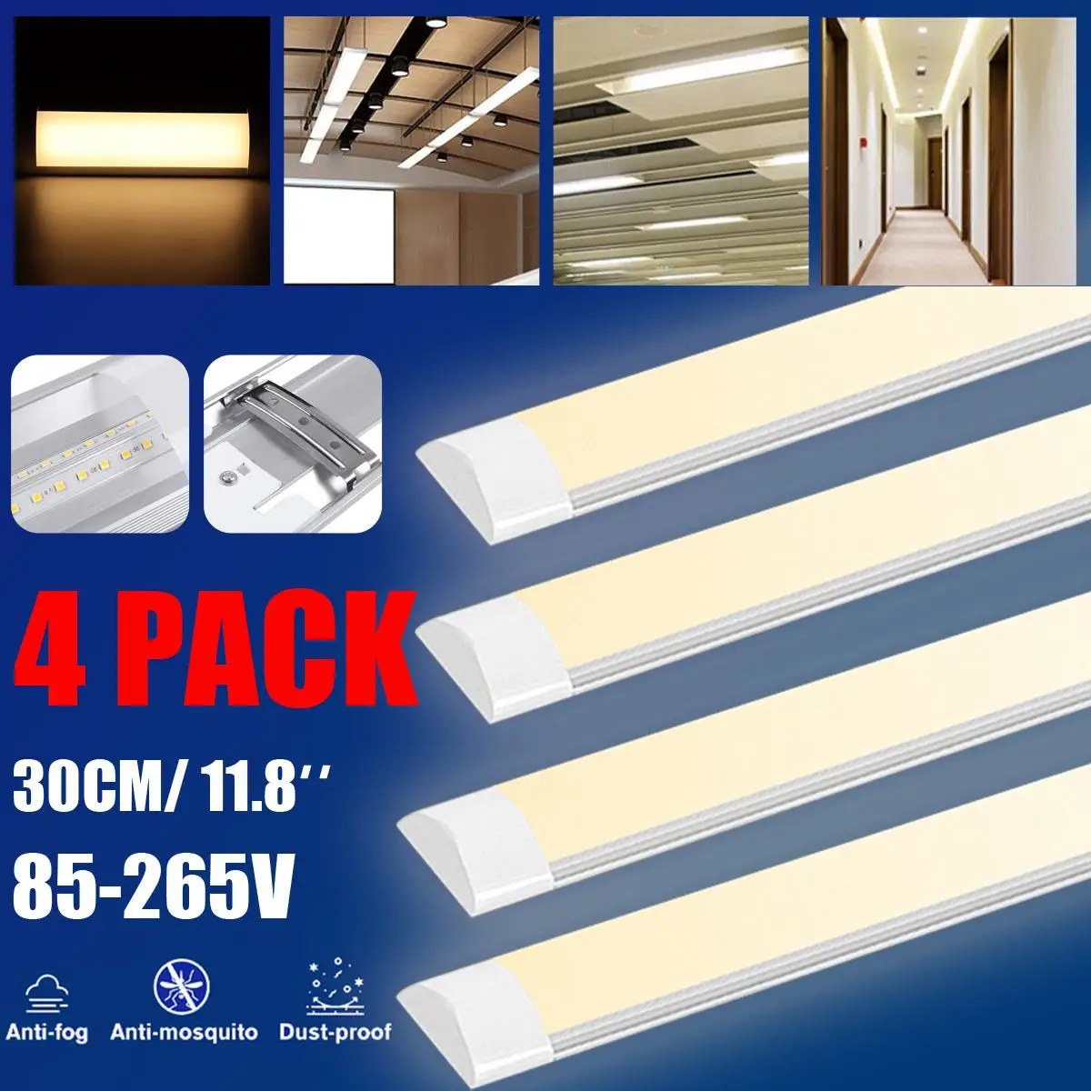 

30cm 4PCS LED Surface Mount Lights 2835SMD LED Batten Linear Tube Light for Office Supermarket Home AC85-265V