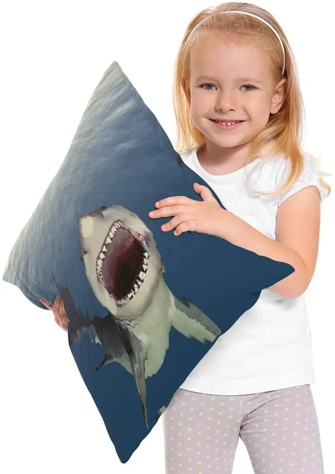 

Moslion Shark Pillow Home Decorative Throw Pillow Cover Case Big Shark Mouth Blue Sea Cushion Cover Square Pillow Cases for Men