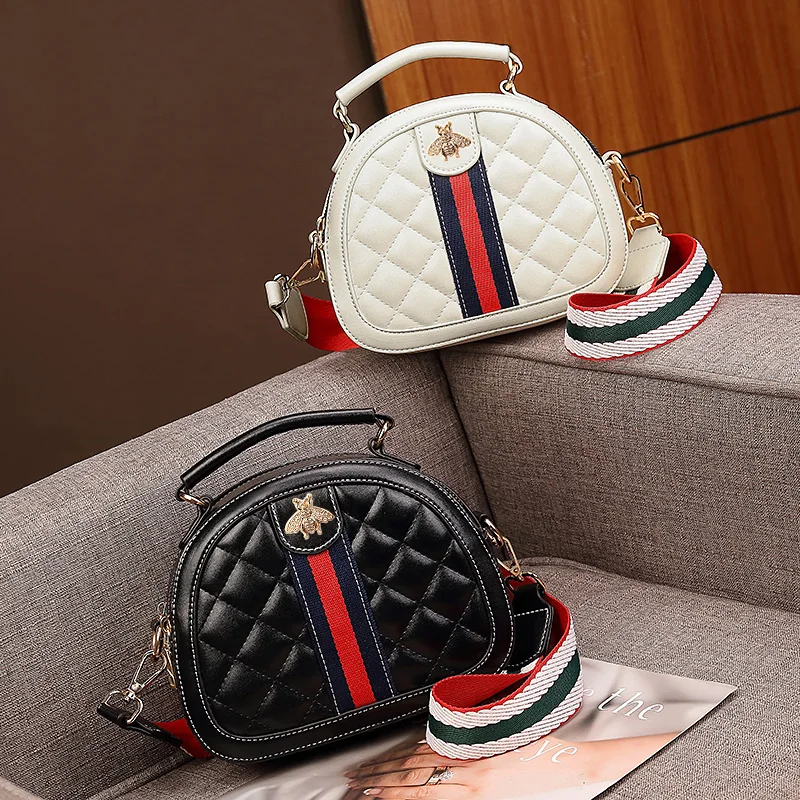 

Дизайнерская дамская сумочка-тоут Bee, круглая сумка-мессенджер в клетку с бриллиантами, брендовый дизайнерский широкий ремешок на плечо, 2021