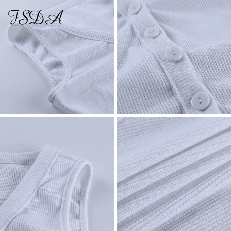 FSDA V Neck Button White Casual Crop Top Women Summer Sleeveless Off Shoulder Sexy Party Tank Knit | Женская одежда