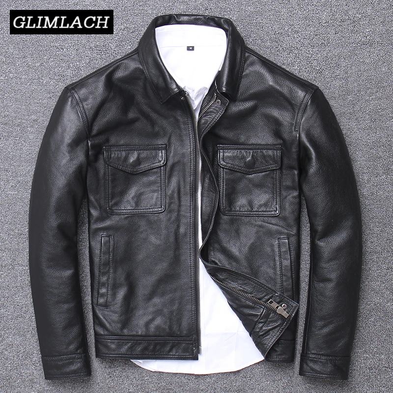 

Men Vintage Genuine Cow Leather Jacket Casual Motorcycle Bomber Flight Jacket Cowskin Real Leather Aviator Coat High Quality