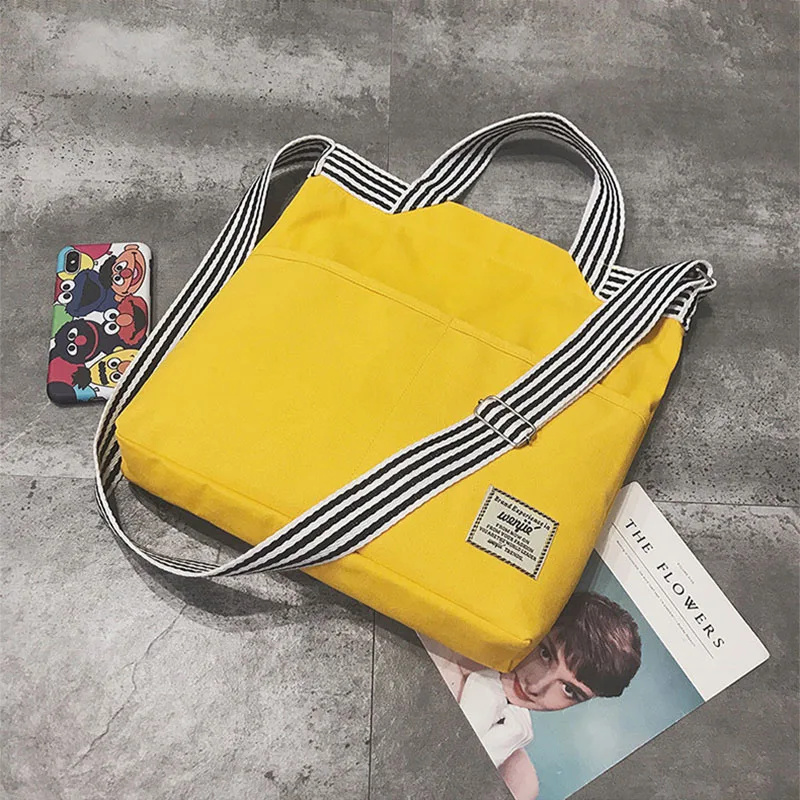 Женская Холщовая Сумка новая полосатая и печатная сумка через плечо с двумя