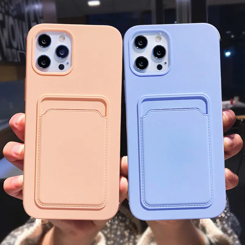 

Original Card Bag Candy Color Phone Case For iPhone 12 Pro Max 11 12 13 Mini XR XS Max X 7 8 Plus 13 Shockproof Protector Cover