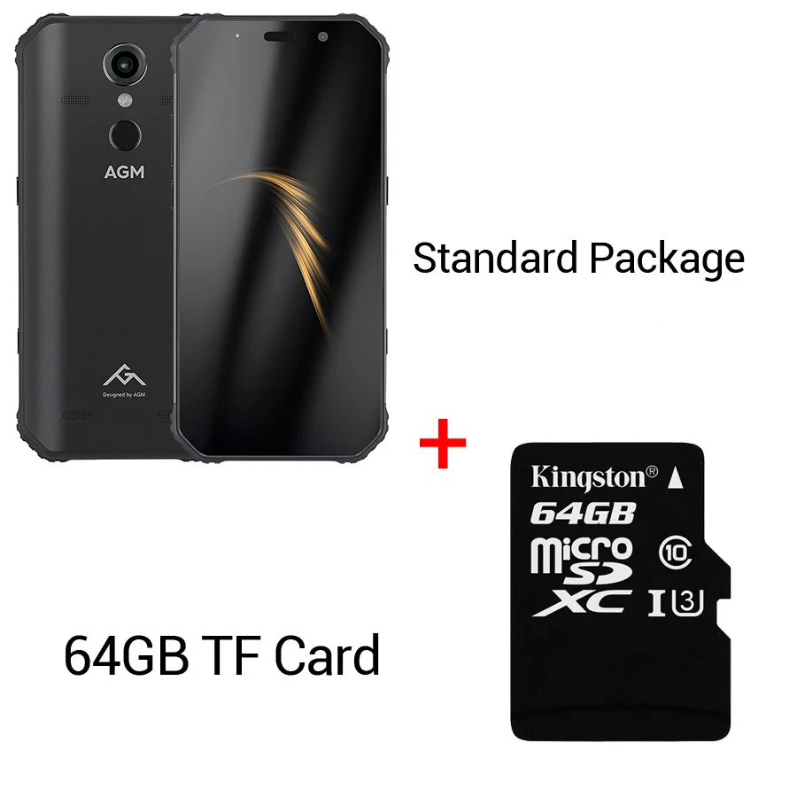 Black n 64GB Card AGM A9 IP68 водонепроницаемый мобильный телефон 5,9" HD 18:9 4 Гб ОЗУ 32 Гб ПЗУ Qualcomm SDM450 Восьмиядерный 5400 мАч отпечаток пальца тип-c NFC - Цвет: Black n 64GB Card