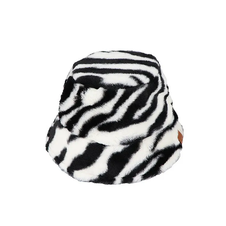 

Fashionable Zebra Print Leopard Print Plush Retro Fisherman Hat Autumn and Winter Thickened Warm Hat
