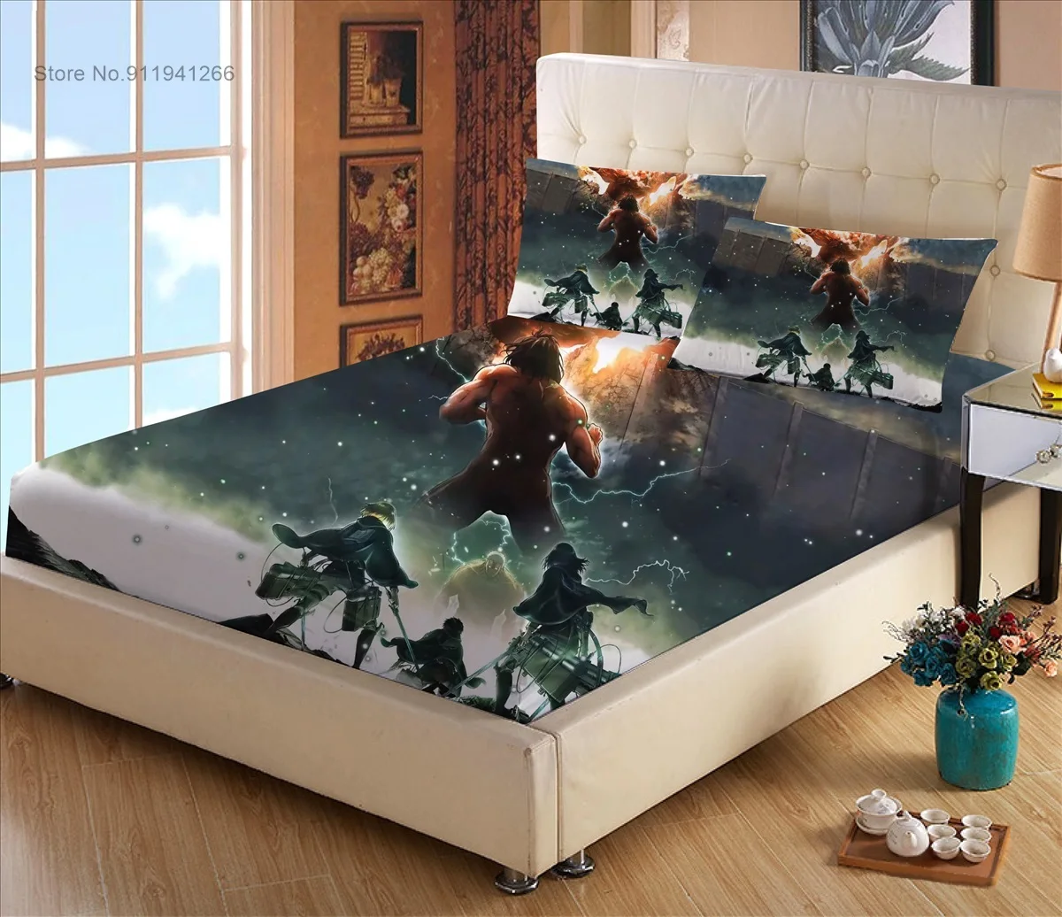 

Прочная Простыня из полиэстера с принтом аниме атака на титанов, наматрасник, простыня с четырьмя углами и резинкой на заказ