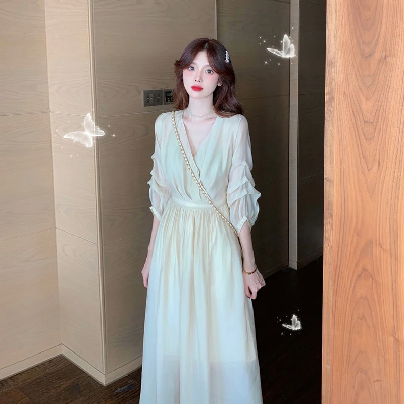 

Summer 2020 new French style loose lantern sleeve dress female temperament was thin and waist fairy long dress