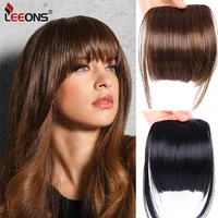 natural straight synthetic blunt bangs high temperature fiber brown women clip in full bangs with fringe of hair 6 inch leeons