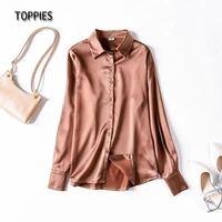 toppies womens shirt solid blouse loose soft long sleeve officie ladies top temperament satin shirt spring autumn 2021