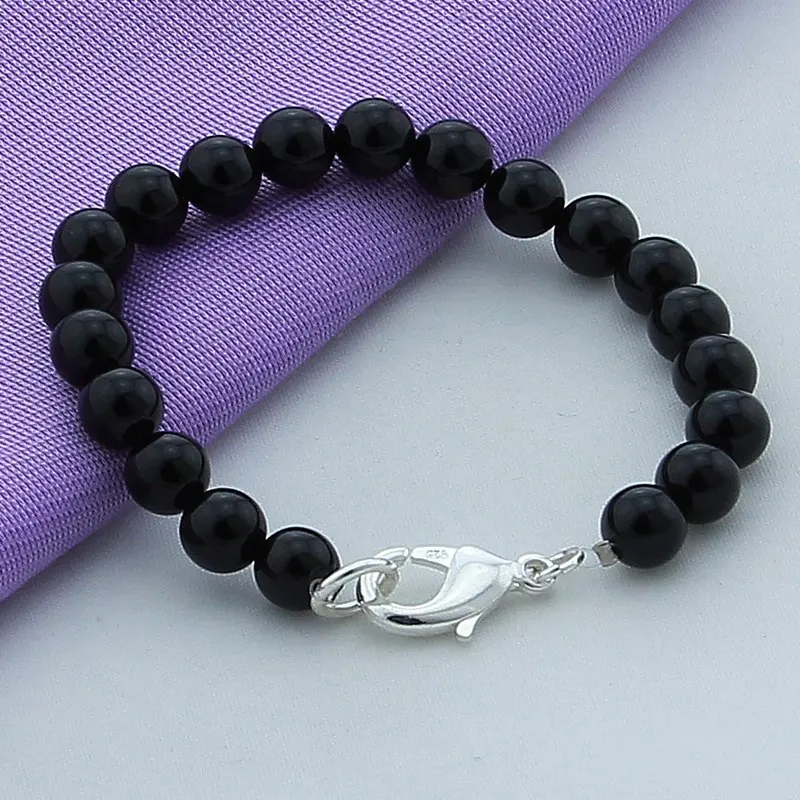 Высококачественный Браслет из стерлингового серебра 925 пробы с черным жемчугом