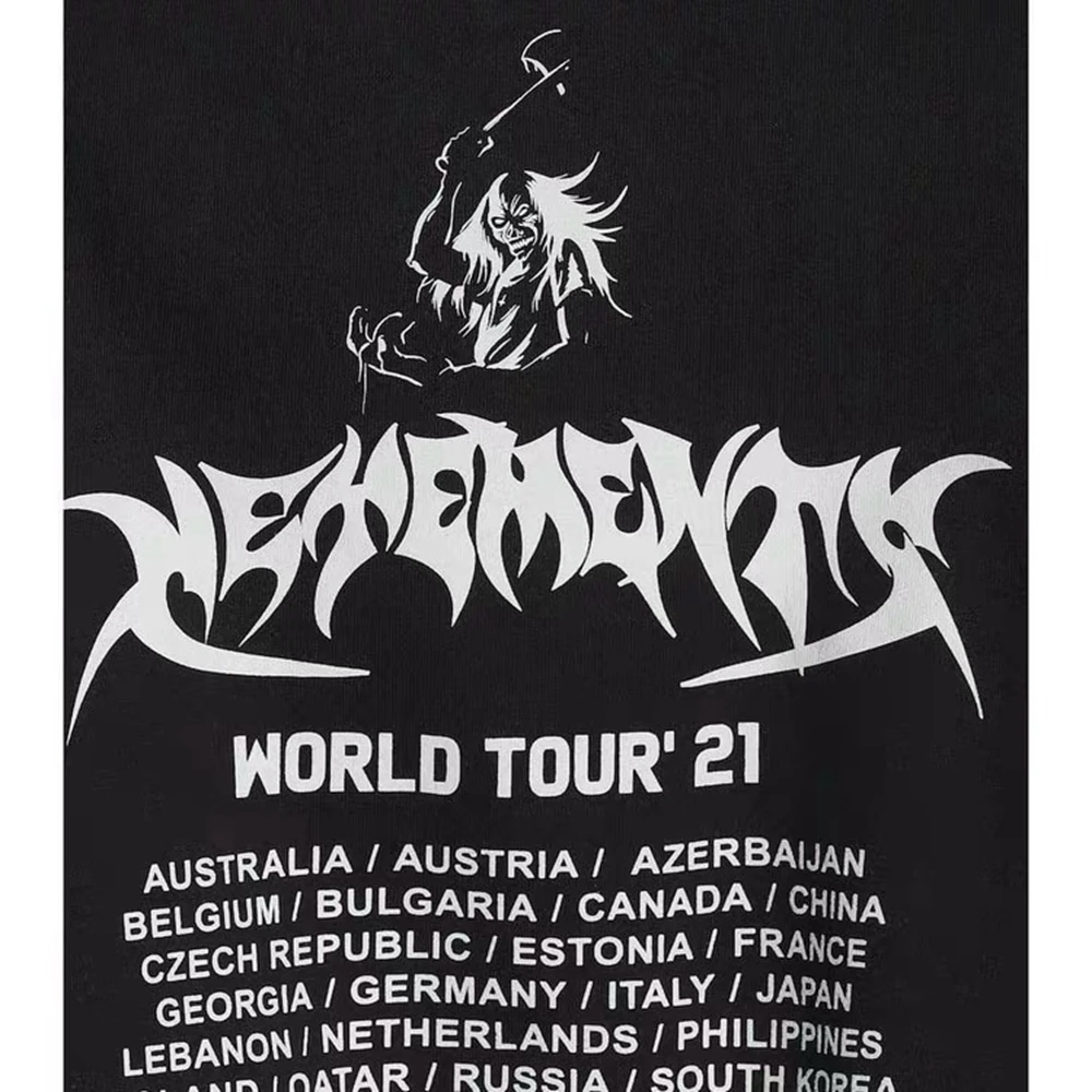 

VETEMENTS WORLD TOUR'21 Black Skull Tomahawk Print Dark Retro Short Sleeve T-Shirt Couple XS-L