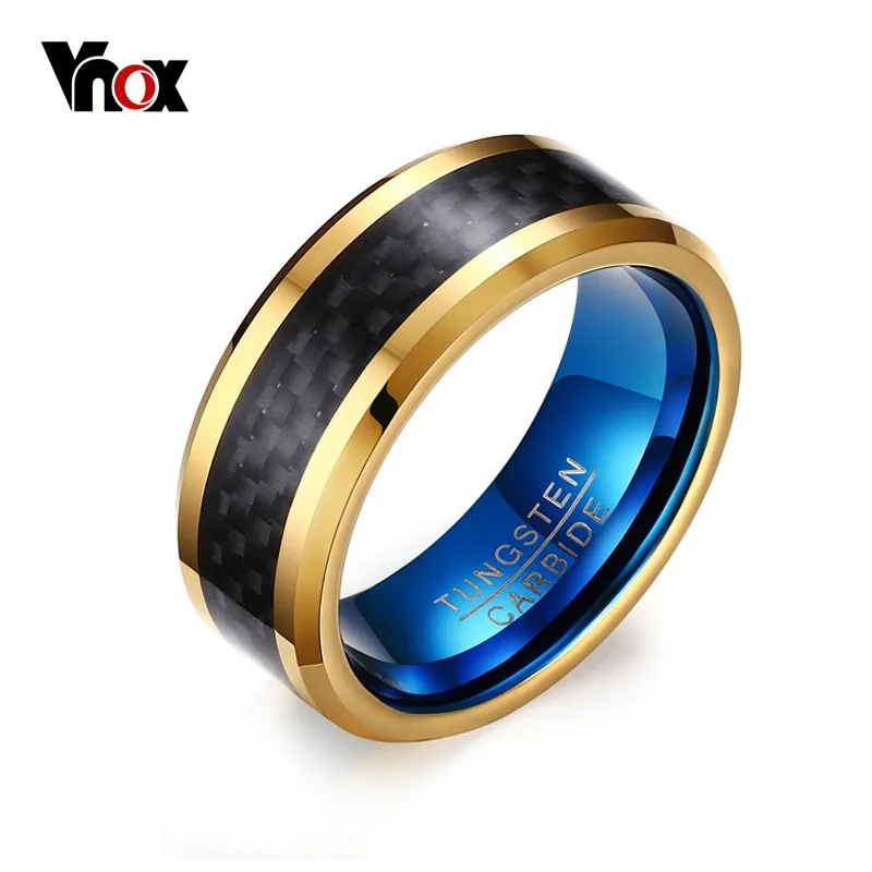 Фото Vnox 8 мм Синий Вольфрам карбида Кольца для Для мужчин ювелирные изделия с черным