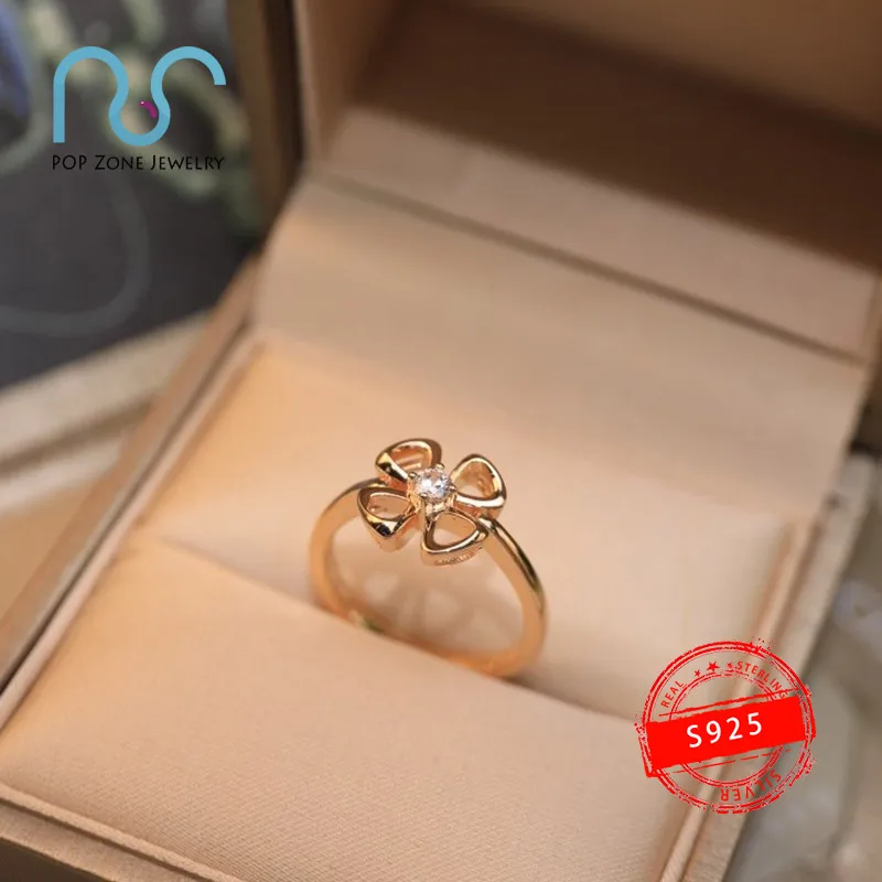 

S925 Sterling Silver Ring Brand Fiorever Clover Flower Shape Ring Luxury Original Jewelry Female Anniversary Valentine With Logo