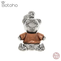 botoho new solid 100 s925 thai silver jewelry biscuit bear pendant stylish personality retro necklace pendant for men and women