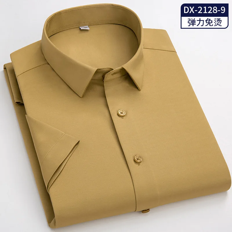 2021 Summer S~6XL Men's White Short Sleeve Dress Shirt Square Collar Non-iron Regular Fit Anti-wrinkle Pocket Male Social Shirt