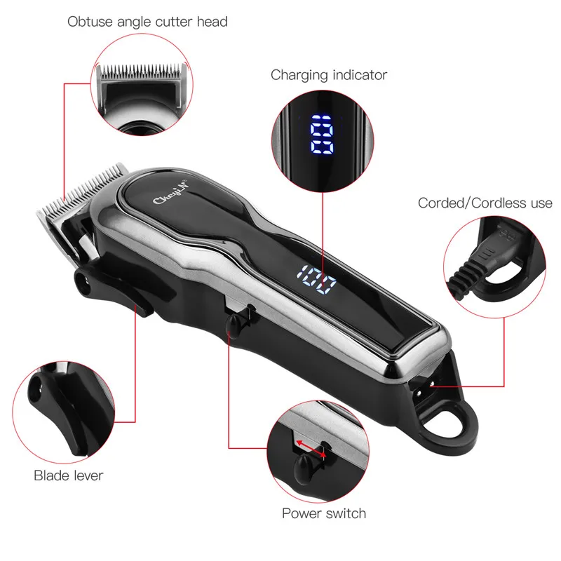 

Hair Trimmer USB Rechargeable Hair Clipper Titanium Ceramic Shaver Barber Trimmer Beard Lcd Display Hair Cutting Machine