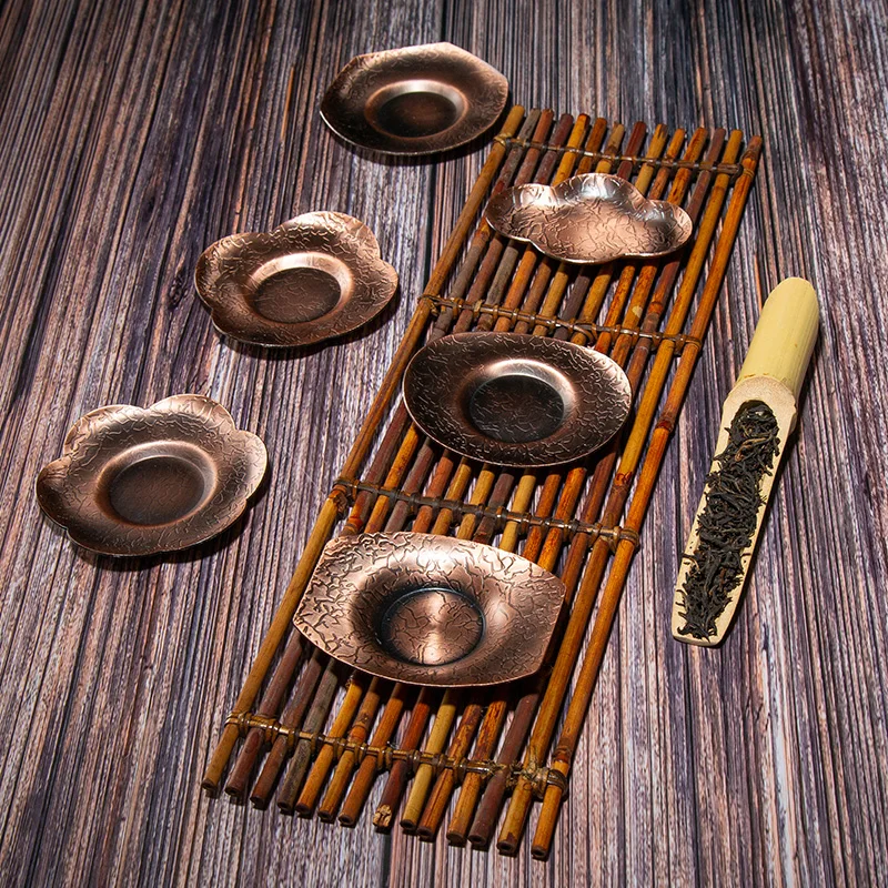 

Jusen Mutiple Shape Copper Teacup Coaster Vintage Style Teaware Kung Fu Cups Accessories