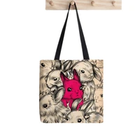 2021 shopper bunnies galore tote bag painted women harajuku shopper handbag girl shoulder shopping bag lady canvas bag