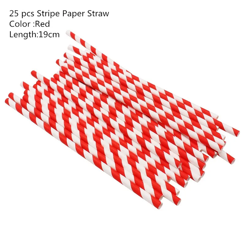 25pcs straws A1 Красочные бумажные стаканы в полоску и тарелки одноразовые трубочки салфетка на свадьбу День рождения, детский душ фестиваль столовая посуда все для праздника - Цвет: 25pcs straws A1